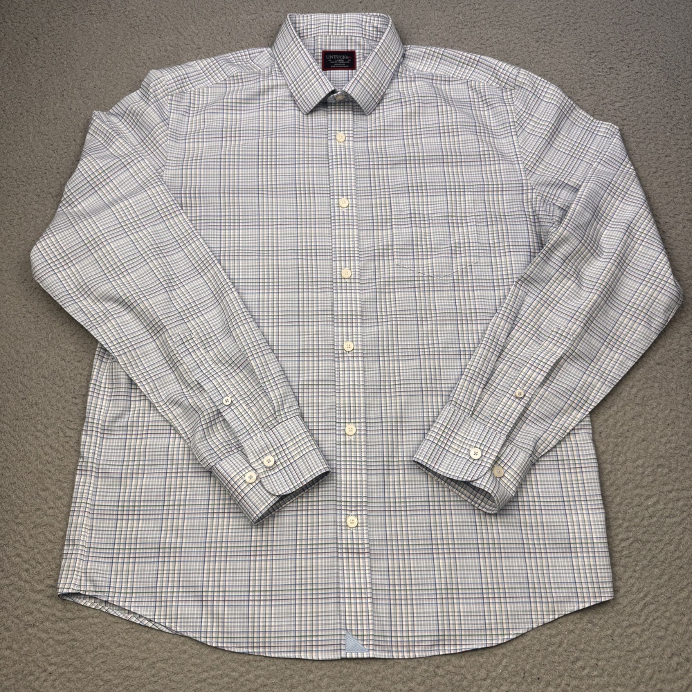Untuckit Shirt Mens Large Blue Green Plaid Slim Fit Magliocco Wrinkle Free